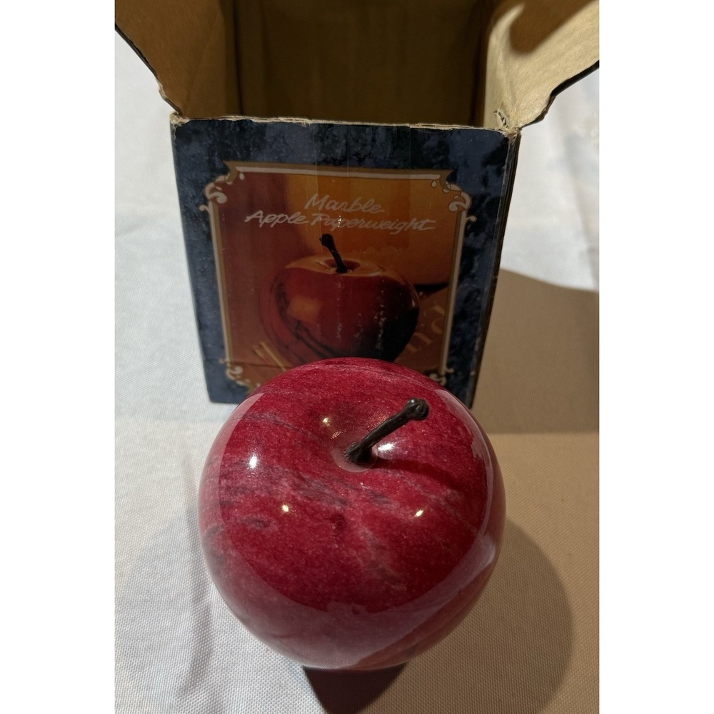 Vintage Red Solid Marble Apple Fruit Paperweight Teacher Gift Desk Original Box